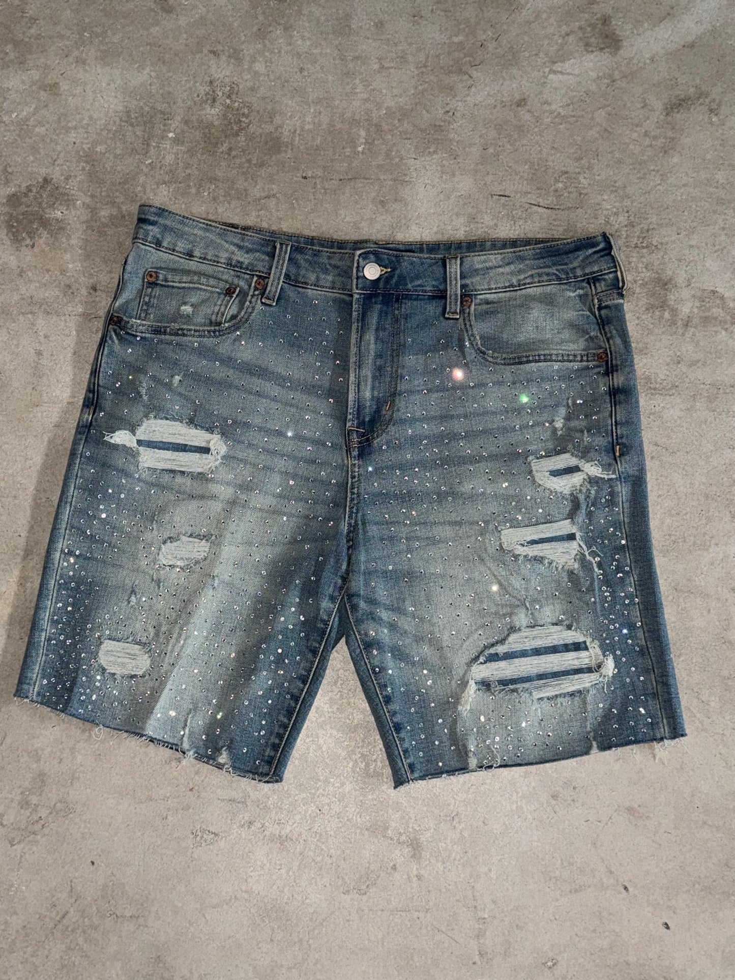 Rhinestone 1 of 1 jorts “Denim Blue”